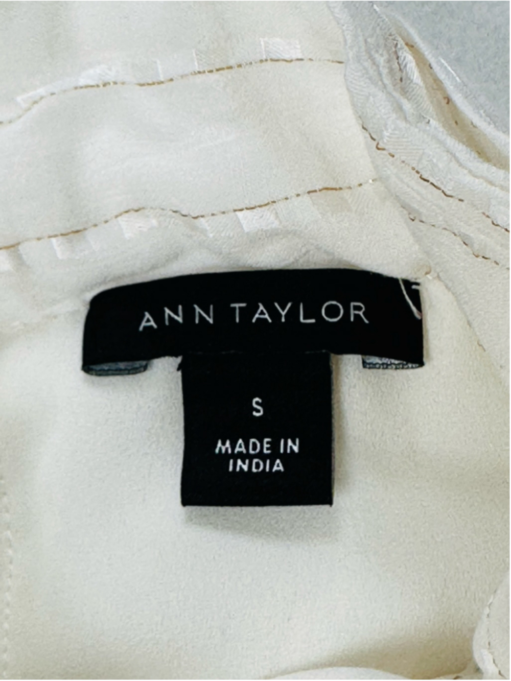 Ann Taylor Small Ivory Metallic Stripe High Neck Puff Sleeve Romantic Blouse - Picture 10 of 13
